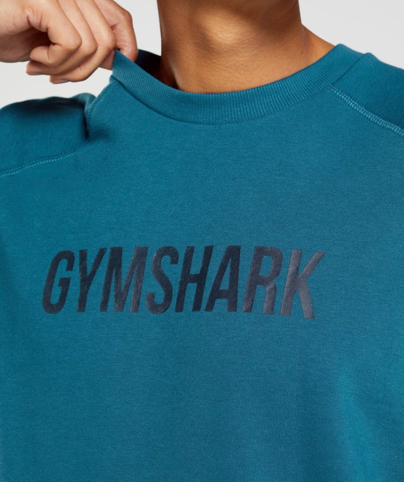 Men's Gymshark Apollo Crew Sweatshirts Turquoise | CA 7N1D03